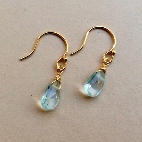 Natural Aquamarine Gold Plated Necklace & Earrings - Picture 5 of 16